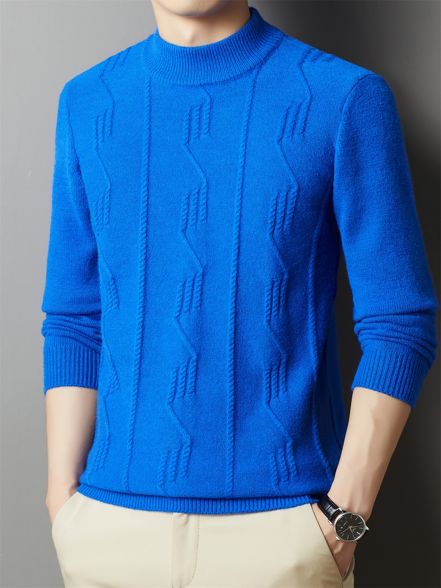 Cozy & Stylish Men s Knit Sweater - Solid Color, Round Neck, Long Sleeve Pullover for Fall/Winter | Soft Polyester details 7