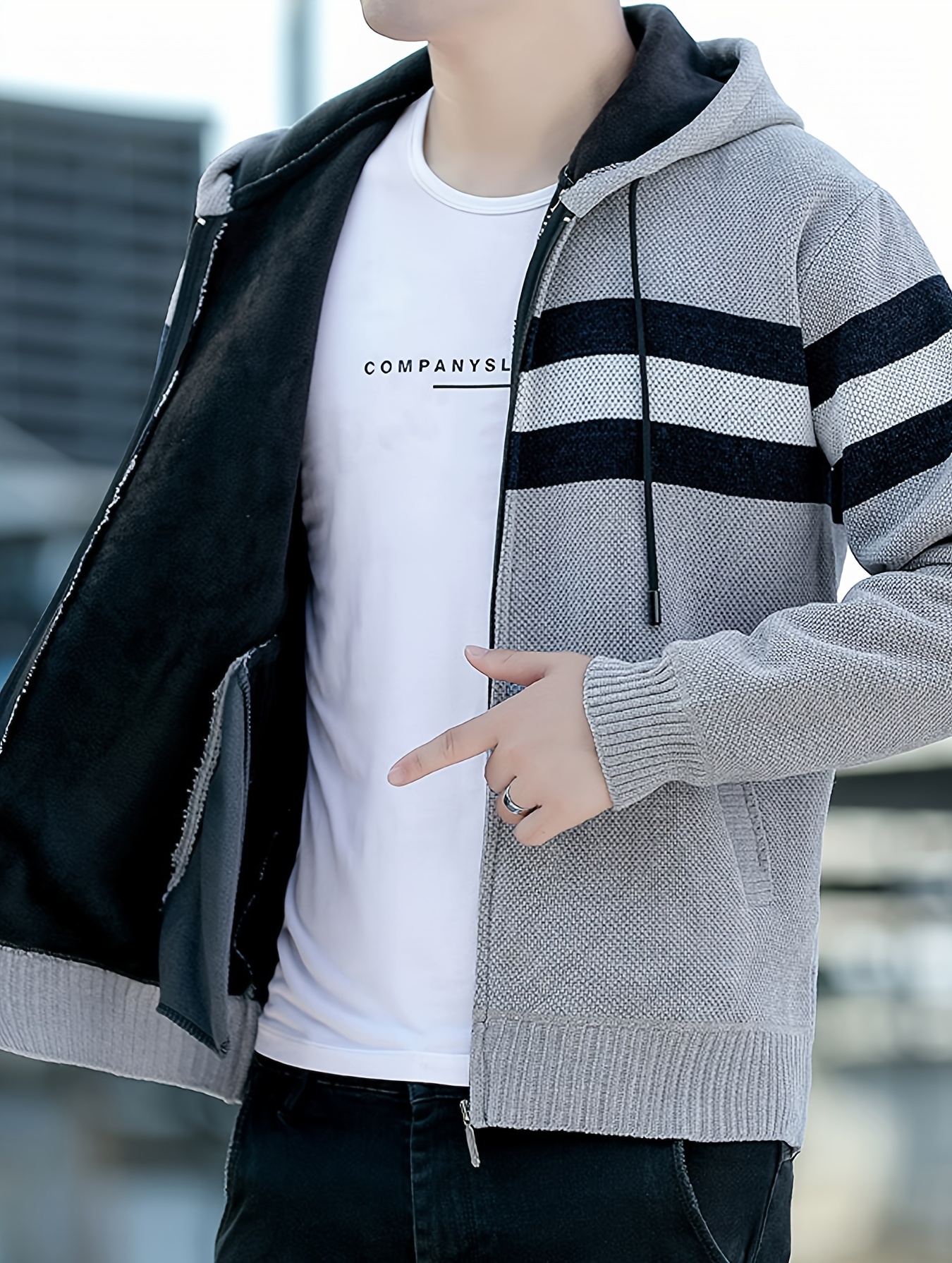 Men S Casual Knit Polyester Hooded Sweater, Long Sleeve Zip-Up Jacket, Regular Fit, with and Design, for Travel, Fishing, Golf, Daily details 9