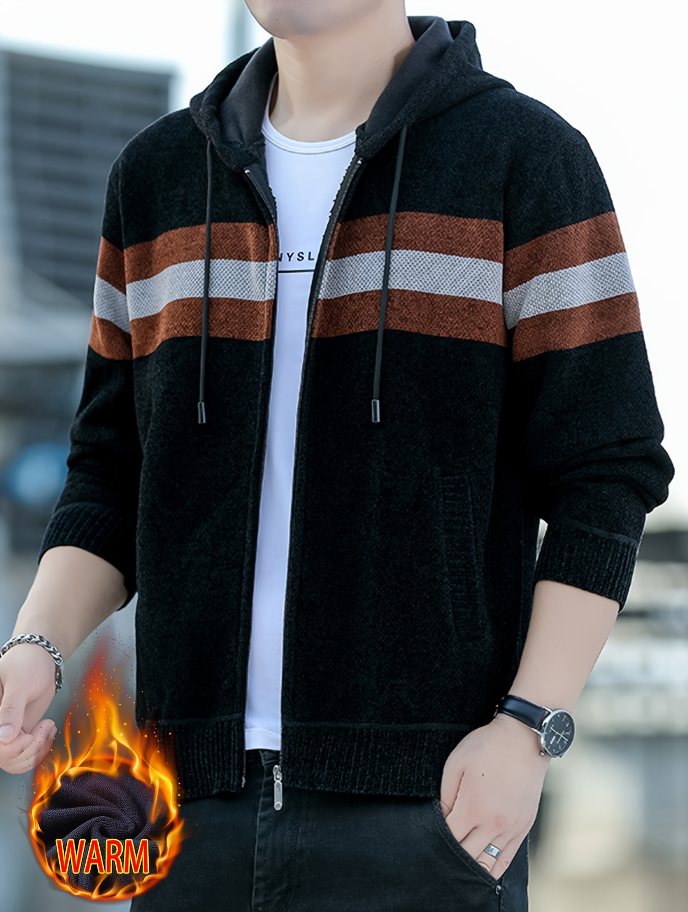 Men S Casual Knit Polyester Hooded Sweater, Long Sleeve Zip-Up Jacket, Regular Fit, with and Design, for Travel, Fishing, Golf, Daily details 19