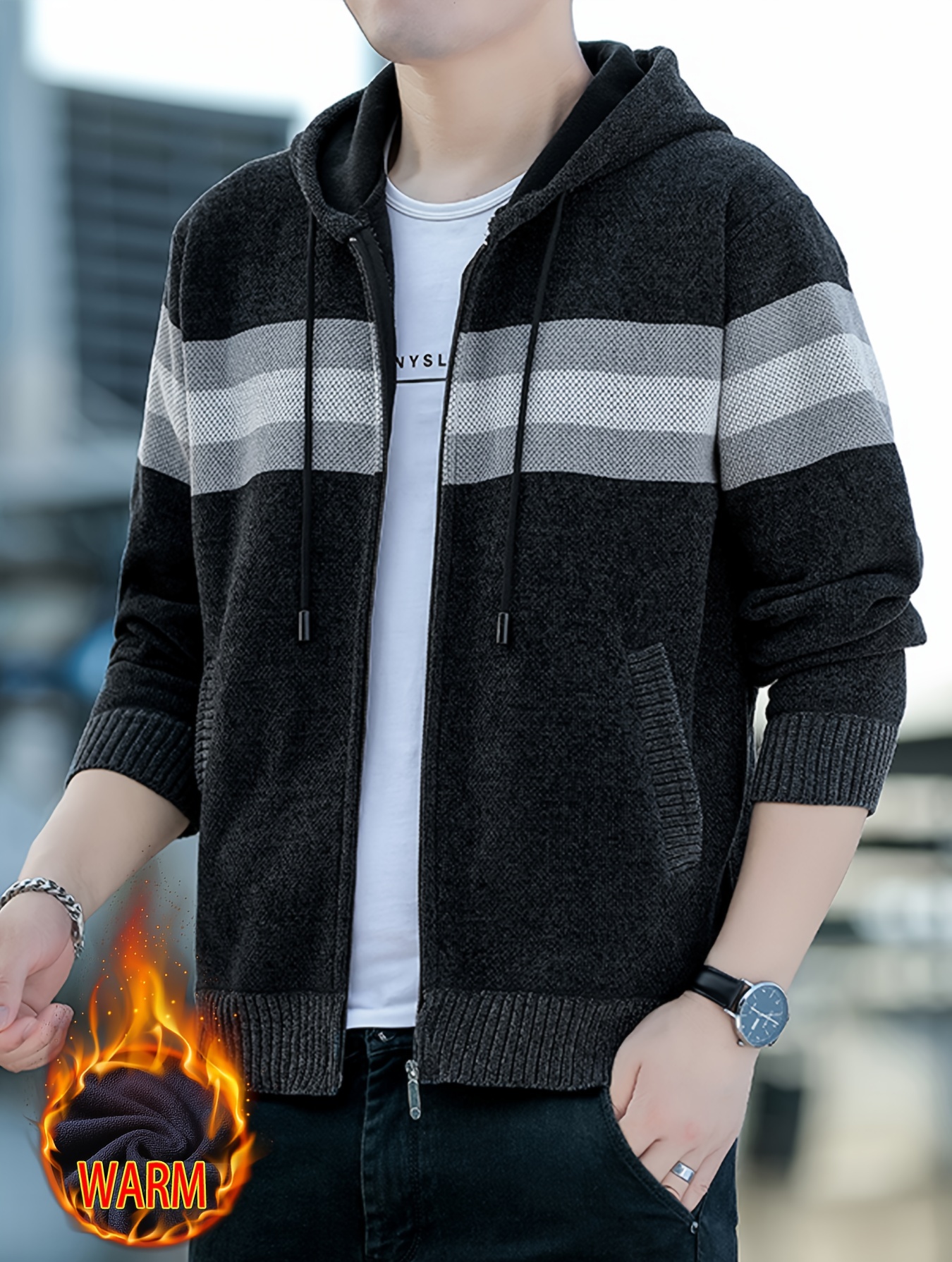 Men S Casual Knit Polyester Hooded Sweater, Long Sleeve Zip-Up Jacket, Regular Fit, with and Design, for Travel, Fishing, Golf, Daily details 27