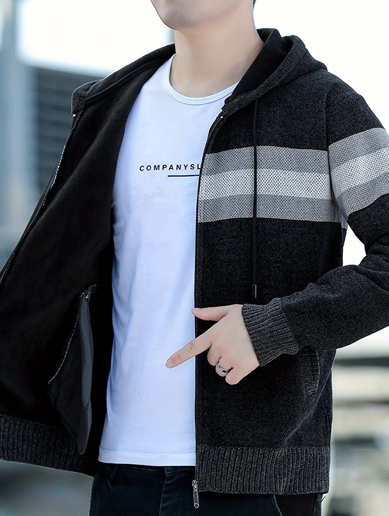 Men S Casual Knit Polyester Hooded Sweater, Long Sleeve Zip-Up Jacket, Regular Fit, with and Design, for Travel, Fishing, Golf, Daily details 31