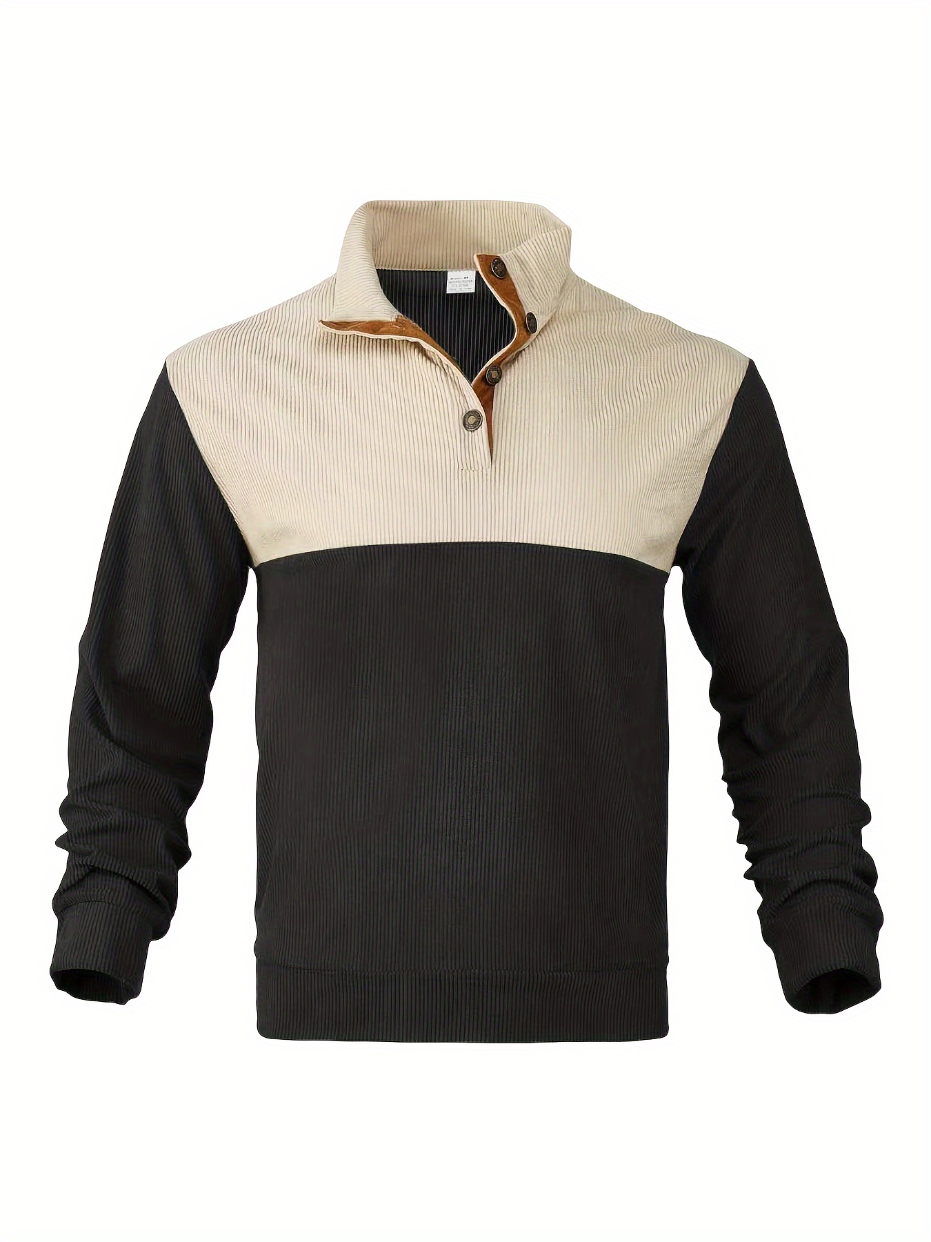 retro color block knitted ribbed sweater mens casual warm stretch stand collar pullover sweater for men old money style details 0