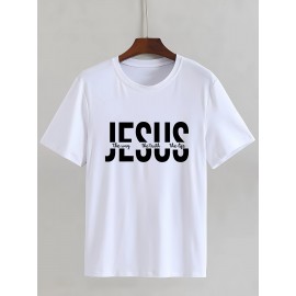 Men's Novelty Geometric Print T-Shirt - Casual Polyester Crew Neck Tee, Non-Transparent, Knit Fabric