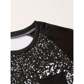 Chic Printed T-shirt, Men's Casual Street Style Stretch Round Neck Tee Shirt For Summer