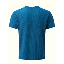 Vibrant Solid Color Waffle Knit Crew Neck T-shirt - Soft, Ultra-Casual, and Exceptionally Comfy Active Top for Men - Perfect for Summer Outdoor Adventures, Sports, and Everyday Wear