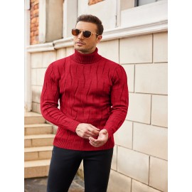 Men's Slim Fit Turtleneck Pullover - Casual Long Sleeve Knit Sweater, Machine Washable
