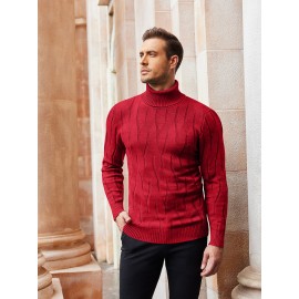 Men's Slim Fit Turtleneck Pullover - Casual Long Sleeve Knit Sweater, Machine Washable