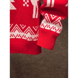1pc Festive Acrylic Christmas Sweater for Men and Women - Crew Neck, Long Sleeve, Regular Fit, Knit Fabric with Deer and Tree Patterns, Medium Stretch, Party Pullovers for Fall/Winter