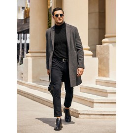 Men's Slim Fit Turtleneck Sweater - Casual Solid Color Knit Pullover for Fall/Winter, Polyester Blend, Best for Christmas