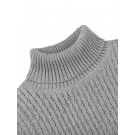 Men's Slim Fit Turtleneck Sweater - Casual Solid Color Knit Pullover for Fall/Winter, Polyester Blend, Best for Christmas
