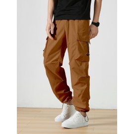 Men's Casual Flap Pocket Straight Leg Cargo Pants, Street Style Casual Pants For Outdoor Activities