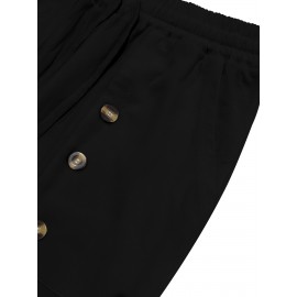 [Trusted] Men's Casual Cotton Linen Pants with Multi-Button Detail - Loose Fit, Solid Color, Perfect for Beach & Summer