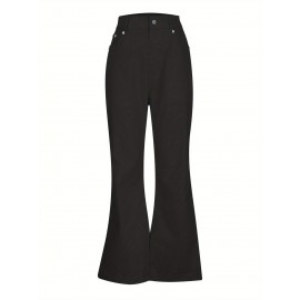 Men's Vintage-Inspired Flare Pants - Solid Color, Mid-Rise Bell Bottoms with Cotton Blend, Machine Washable