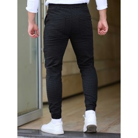 Men's Cotton Blend Label Decor Jogger Pants With Drawstrings, Casual Loose Fit Harem Trousers As Gift