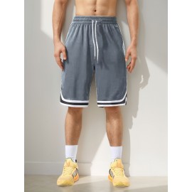 Men's Stripes Decor Sports Shorts With Drawstrings, Elastic Waist Quick-drying Shorts For Summer Daily Outdoor Basketball Sport