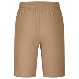 1pc Men'S Casual Linen Blend Shorts - Solid Color, Drawstring Elastic Waist, Breathable Slight Stretch Fabric, Loose Fit Beach Shorts