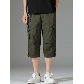 Men's 3/4 Length Solid Color Non Stretch Multi-Pocket Cotton Cargo Shorts For Summer Outdoor Wear