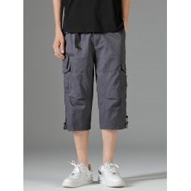 Men's 3/4 Length Solid Color Non Stretch Multi-Pocket Cotton Cargo Shorts For Summer Outdoor Wear