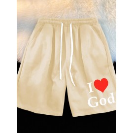 Casual Polyester Knit Fabric Shorts with Pockets, Regular Fit, Slight Stretch, Alphabet Pattern, with 