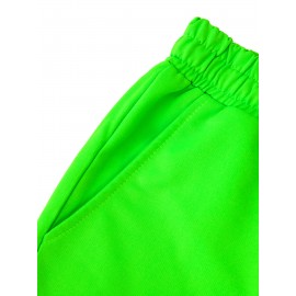 Casual Polyester Knit Fabric Shorts with Pockets, Regular Fit, Slight Stretch, Alphabet Pattern, with 